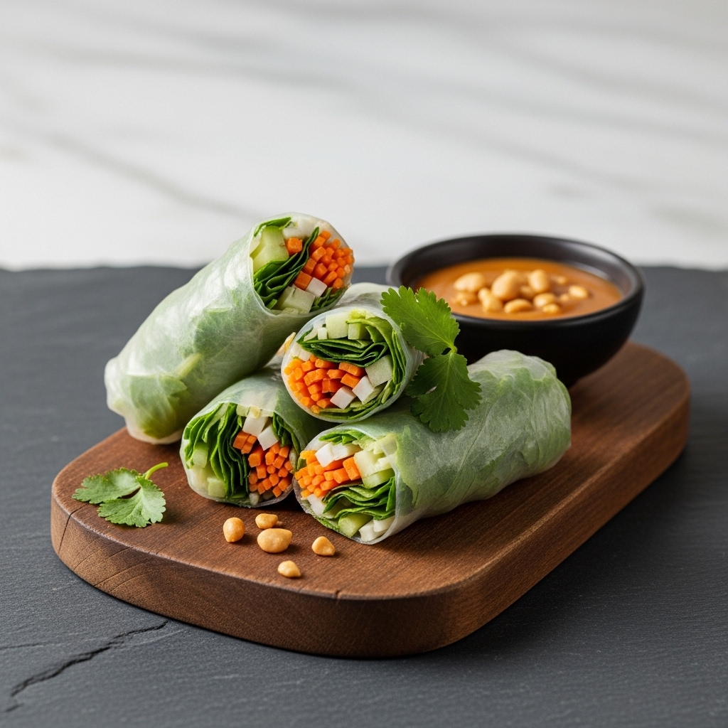Vegetarian Vietnamese Summer Rolls with Peanut Dipping Sauce (Gỏi Cuốn Chay)